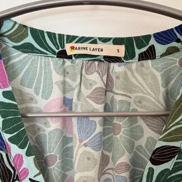 Marine Layer Annika Dress Floral Green and Purple Midi S Small - Picture 2 of 6